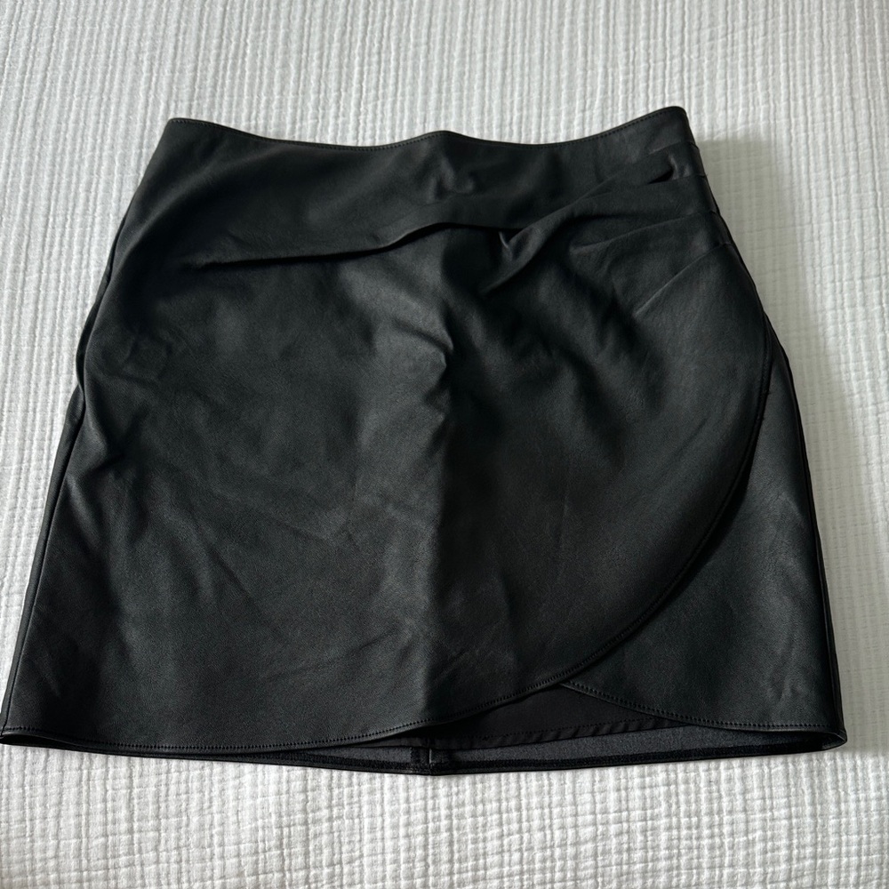 Abercrombie & Fitch Black Faux Leather Wrap-Front Mini Skirt